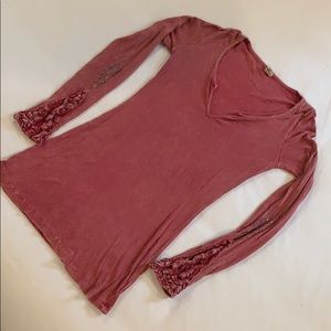 Gimmicks Lace Rhinestone Long Sleeve Detail Tee